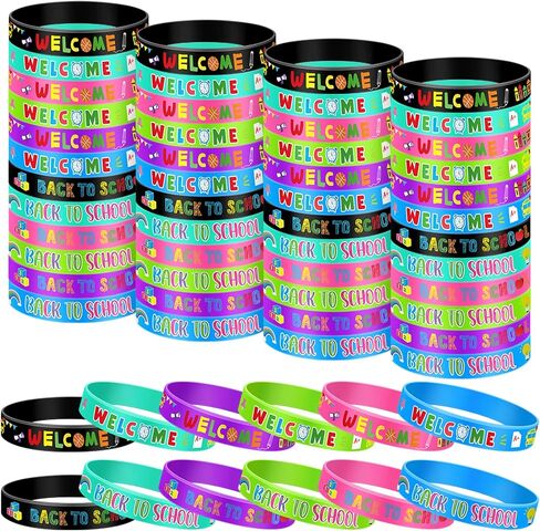60 Pcs Welcome Back to School Bracelets Silicone Wristbands Rubber 100 Days of School/First Day of School Party Rubber Bracelets for Birthday Party Supplies Decorations Prize School Gift in Saudi Arabia