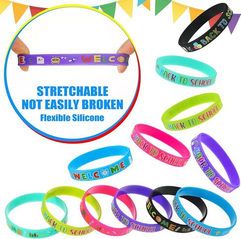 60 Pcs Welcome Back to School Bracelets Silicone Wristbands Rubber 100 Days of School/First Day of School Party Rubber Bracelets for Birthday Party Supplies Decorations Prize School Gift in Saudi Arabia