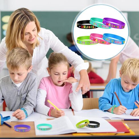60 Pcs Welcome Back to School Bracelets Silicone Wristbands Rubber 100 Days of School/First Day of School Party Rubber Bracelets for Birthday Party Supplies Decorations Prize School Gift in Saudi Arabia