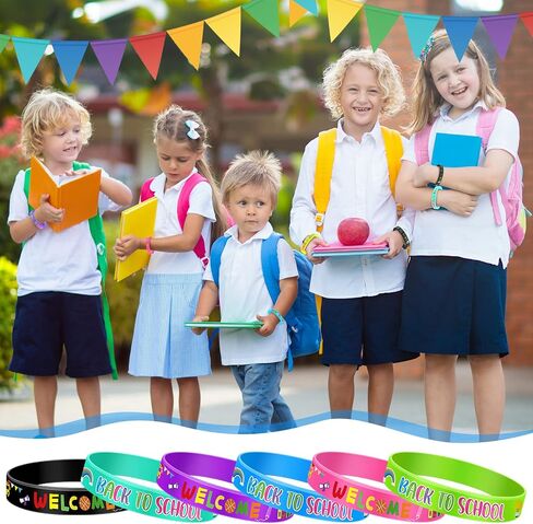 60 Pcs Welcome Back to School Bracelets Silicone Wristbands Rubber 100 Days of School/First Day of School Party Rubber Bracelets for Birthday Party Supplies Decorations Prize School Gift in Saudi Arabia