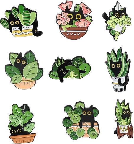 9Pcs Cats Hidden in Plants Enamel Lapel Pins Set, Exquisite Cartoon Black Cat Potted Cute Pins for Girl Woman, Brooch Badge Gifts Suitable for Backpacks Clothing Jackets DIY Accessories in Saudi Arabia