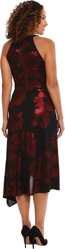 London Times Women's Keyhole Neck Asymmetrical Hem Halter Metallic Pattern Guest of Event Cocktail Party in Saudi Arabia
