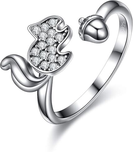 EleQueen 925 الفضة الاسترليني لطيف السنجاب الحيوان نهاية مفتوحة الفرقة خواتم للنساء الفتيات in Kuwait