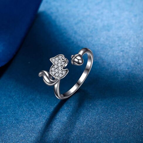EleQueen 925 الفضة الاسترليني لطيف السنجاب الحيوان نهاية مفتوحة الفرقة خواتم للنساء الفتيات in Kuwait
