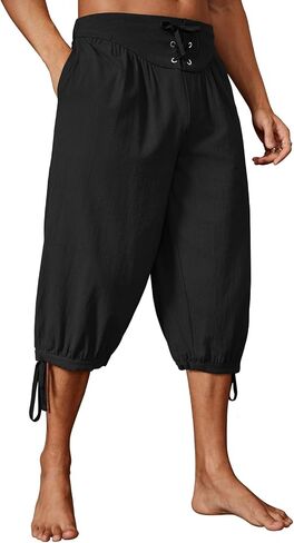 Runcati Mens Medieval Pirate Shorts Renaissance Colonial Viking Lace Up Halloween Costume Pants in Saudi Arabia