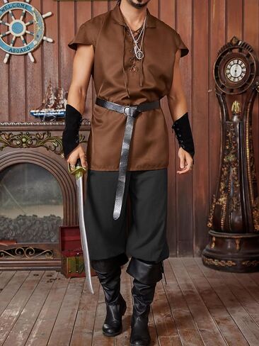 Runcati Mens Medieval Pirate Shorts Renaissance Colonial Viking Lace Up Halloween Costume Pants in Saudi Arabia