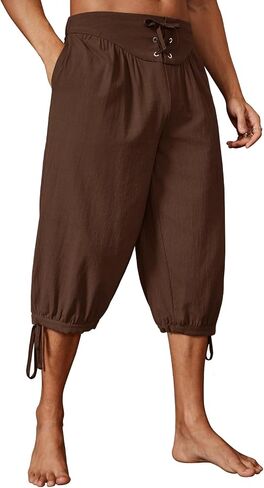Runcati Mens Medieval Pirate Shorts Renaissance Colonial Viking Lace Up Halloween Costume Pants in Saudi Arabia