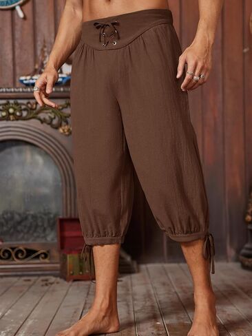 Runcati Mens Medieval Pirate Shorts Renaissance Colonial Viking Lace Up Halloween Costume Pants in Saudi Arabia