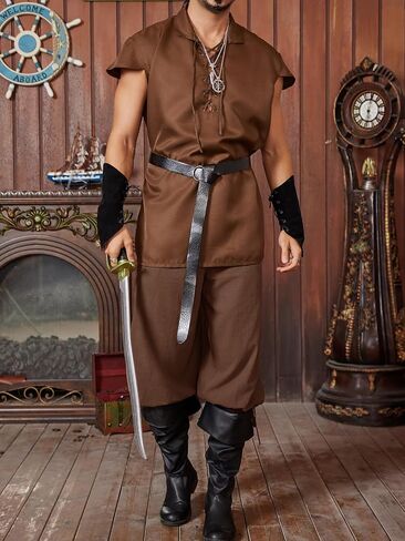 Runcati Mens Medieval Pirate Shorts Renaissance Colonial Viking Lace Up Halloween Costume Pants in Saudi Arabia