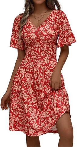 HUHOT Summer Floral Sundresses for Women 2024 Vacation Ruffle Sun Dress with Pockets in Saudi Arabia