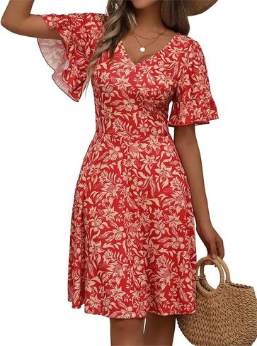HUHOT Summer Floral Sundresses for Women 2024 Vacation Ruffle Sun Dress with Pockets in Saudi Arabia