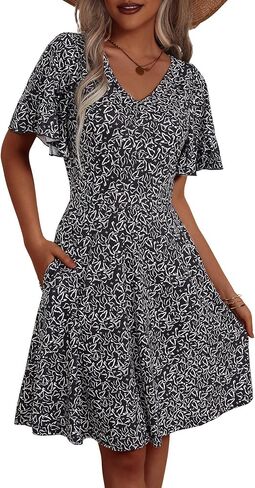 HUHOT Summer Floral Sundresses for Women 2024 Vacation Ruffle Sun Dress with Pockets in Saudi Arabia