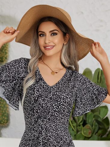 HUHOT Summer Floral Sundresses for Women 2024 Vacation Ruffle Sun Dress with Pockets in Saudi Arabia