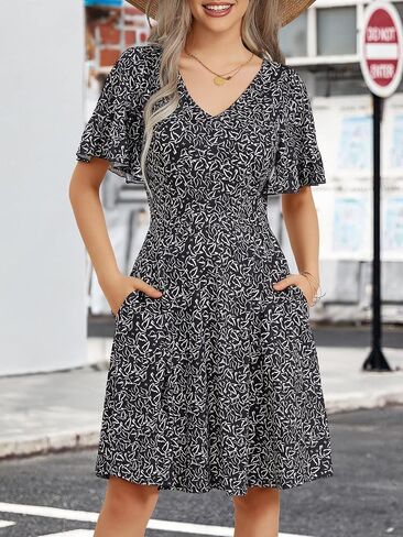 HUHOT Summer Floral Sundresses for Women 2024 Vacation Ruffle Sun Dress with Pockets in Saudi Arabia