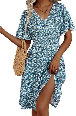 HUHOT Summer Floral Sundresses for Women 2024 Vacation Ruffle Sun Dress with Pockets in Saudi Arabia