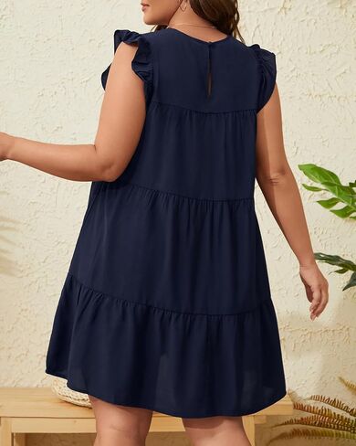 Holipick Women's Plus Size Summer Dresses Casual Short Dress Babydoll Ruffle Sleeve Swing Flowy Sleeveless Tunic Dress in Saudi Arabia