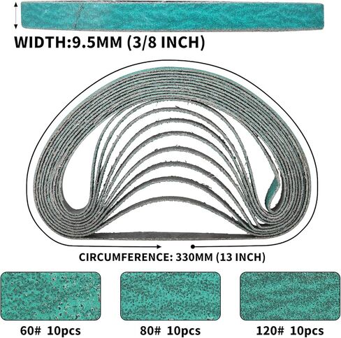 أحزمة صنفرة من أكسيد الزركونيوم مقاس 3/8 × 13 بوصة، 60/80/120 أحزمة مبرد كاشطة متنوعة لصنفرة حزام الهواء، 30 عبوة in Kuwait