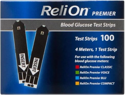 ReliOn Premier Blood Glucose Test Strips 100Ct Accurate Blood Sugar Monitoring - Diabetes Care Bundle with Exclusive "ResMask Sticker"- (2 Items) in Saudi Arabia