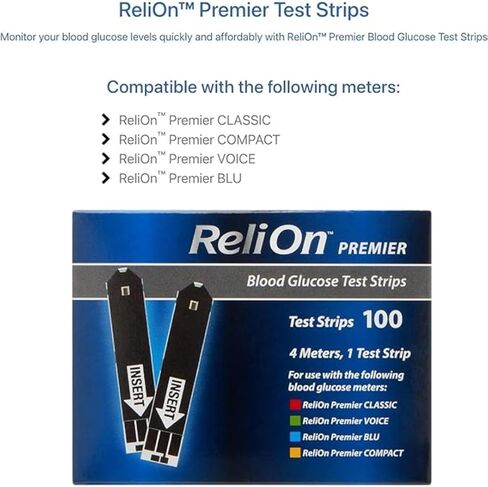 ReliOn Premier Blood Glucose Test Strips 100Ct Accurate Blood Sugar Monitoring - Diabetes Care Bundle with Exclusive "ResMask Sticker"- (2 Items) in Saudi Arabia