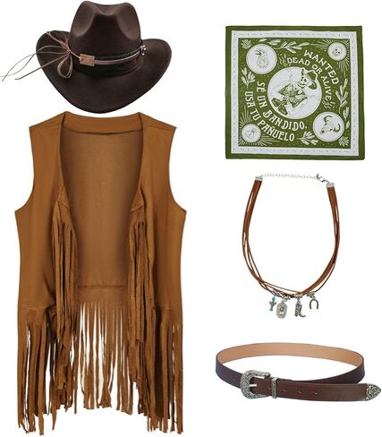 Cowgirl Outfits for Women Cow Girls Outfits Costume Cowboy Vest Western Cowboy Hat Bandana Cowboy Outfits for Women (Z3761, M) in Kuwait