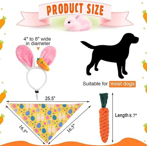 Dog Easter Bunny Costume, Pet Rabbit Ears Headband, Puppy Egg Bandana, Funny Carrot Dog Toy Set, Teeth Cleaning Dog Chew Toys Gifts Easter Dog Costumes Party Apparel Accessory Headwear in Saudi Arabia