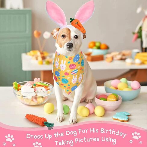 Dog Easter Bunny Costume, Pet Rabbit Ears Headband, Puppy Egg Bandana, Funny Carrot Dog Toy Set, Teeth Cleaning Dog Chew Toys Gifts Easter Dog Costumes Party Apparel Accessory Headwear in Saudi Arabia