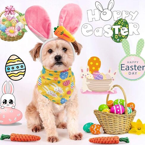 Dog Easter Bunny Costume, Pet Rabbit Ears Headband, Puppy Egg Bandana, Funny Carrot Dog Toy Set, Teeth Cleaning Dog Chew Toys Gifts Easter Dog Costumes Party Apparel Accessory Headwear in Saudi Arabia