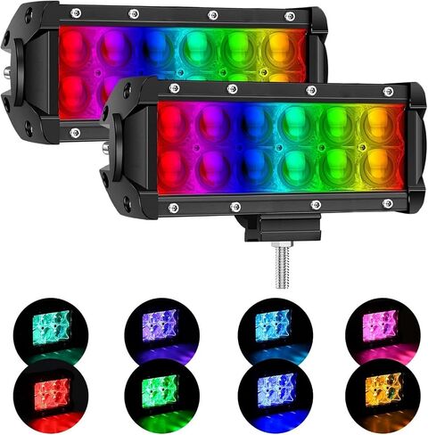 7inch RGB Led Pods Light 7 inch 144W Multi-Color Chasing Halo Offroad Work Light 6D 8 Solid Colors Flashing Modes IP68 Waterproof Work Light 24 Volt Light Bars for Trucks SUV ATV UTV in Saudi Arabia