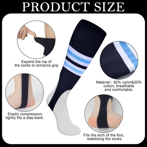 3 Pairs Baseball Stirrups Socks with Stripes Breathable Highly Elastic Large Softball Stirrup Socks for Youth Adult Men Boys Football Fast Pitch Sports in Saudi Arabia