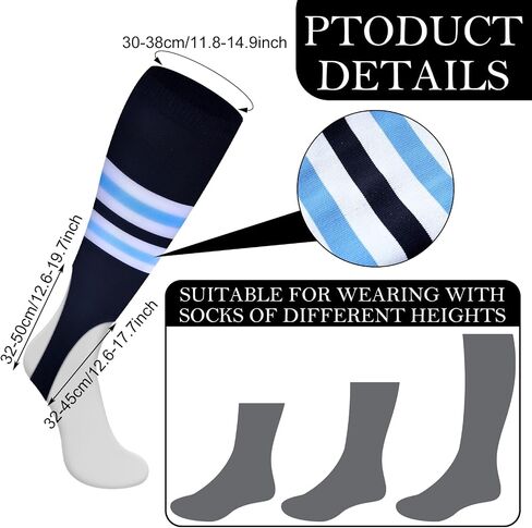 3 Pairs Baseball Stirrups Socks with Stripes Breathable Highly Elastic Large Softball Stirrup Socks for Youth Adult Men Boys Football Fast Pitch Sports in Saudi Arabia