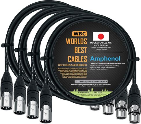 WORLDS BEST CABLES 4 Units - 4 Foot - Quad Balanced Microphone Cable Custom Made Using Mogami 2534 Wire and Amphenol AX3M Male & AX3F Female Silver XLR Plugs in Saudi Arabia