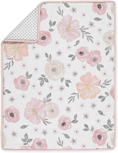 Sweet Jojo Designs 4 pc. Blush Pink, Grey and White Watercolor Floral Baby Girl Crib Bedding Set Rose Flower Polka Dot in Saudi Arabia