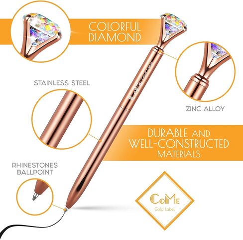 COME 4 Pcs Colorful Diamond Pens Rose Gold - 4 Velvet Bags, 8 Ink Refills Black & Blue in Saudi Arabia