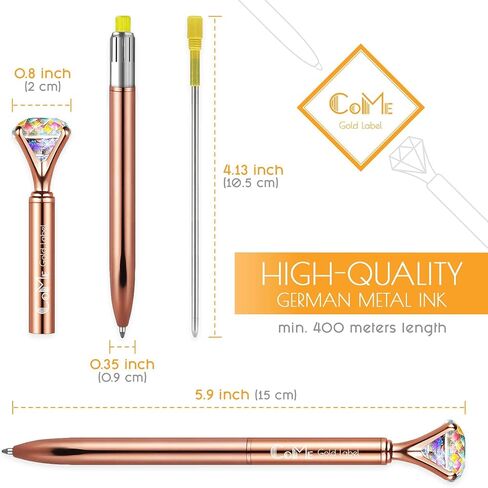 COME 4 Pcs Colorful Diamond Pens Rose Gold - 4 Velvet Bags, 8 Ink Refills Black & Blue in Saudi Arabia