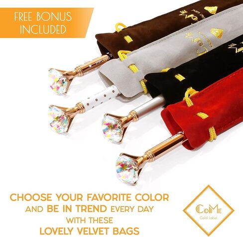 COME 4 Pcs Colorful Diamond Pens Rose Gold - 4 Velvet Bags, 8 Ink Refills Black & Blue in Saudi Arabia