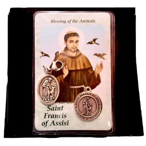 Saint Francis of Assisi Prayer Card and Pet Medal, Blessing Prayer for your Pet, Includes Saint Francis Medal Pet clip for Pet Collar