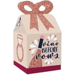 Big Dot of Happiness Vino Before Vows - Square Favor Gift Boxes - Winery Bridal Shower or Bachelorette Party Bow Boxes - Set of 12