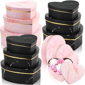 Kosiz 12 Pcs Valentine's Day Marble Heart Flower Boxes with Lids for Arrangements Nesting Floral Gift Boxes for Presents Bridesmaid Proposal Wedding Birthday, 3 Sizes(White)
