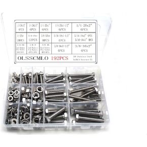 10 Most Common Sizes (1/4-20, 5/16-18, 3/8-16) Heavy-Duty Bolt and Nut Sorting Kit, 304 Stainless Steel (192PCS) in Kuwait