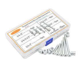 20 Sets Threaded Inserts Nuts and Bolt Assortment kit, Furniture Bolts Barrel Nuts Kit, 5 Sizes(1/4 x 1-1/4''~3''), Carbon Steel, Black