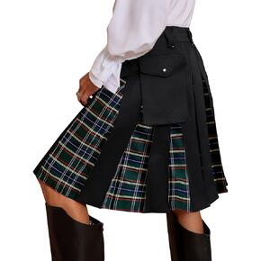 Runcati Mens Utility Kilt Scottish Tartan Apparel Highland Pleated Royal Stewart Costume Kilts with Cargo Pockets