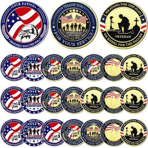 Nosiny 24 Pcs Military Challenge Coins Thank You for Your Service Military Gifts Veteran Coin Bulk Retirement Commemorative Appreciation Gift Army Collectible for Veterans Day Presents Men Women