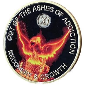 11 Year Out of The Ashes of Addiction Medallion Phoenix Flames Clean Time Chip