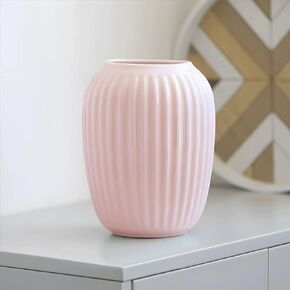 Pink Ceramic Vase, Small Flowers Vase in French Country Style for Home Decor, Ribbed Vase for Wedding Dinner Table Office Bedroom - 8 Inch / 20 CM