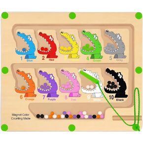 Magnetic Color & Number Maze，Toddler Fine Motor Skills Toys，Montessori Toy for 2-5 Years Old，Wooden Magnet Counting Puzzle Board，Learning & Educational Toys for Preschoolers Boys Girls 3-5 Years Old