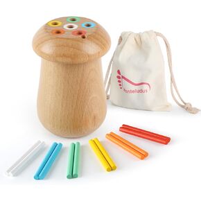Montessori Sticks Toys for Kids, Learning 6 Color Sorting Games, Montessori Fine Motor Skill Toys for 1 2 3 Years Old, Cute Mushroom Shape Wooden Sensory Toys for Toddlers