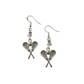 Lacrosse LAX Racket Silver Charm Earrings, on sterling silver earwires, Lacrosse Mom Earrings