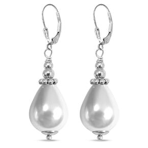 Waterdrop Natural White Pearl Drop Earrings,Retro Silver Real Genuine Gemstone Bohemian Statement Dangle Earrings Jewelry Gift for Women Her (A01_Pearl)