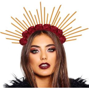 Aceorna الأزهار هالة تاج أمة الله آلهة خوذة زهرة الورد التيجان الرمز البريدي التعادل مسنبل هالة تيارا زي غطاء الرأس الذهب لحفلة موسيقية تأثيري in Kuwait