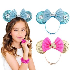 DRESHOW Minnie Ears Headbands Mouse Ears الترتر القوس عصابات رأس مرنة قابلة للتعديل عقال بريق ديكور الحفلات التنكرية للنساء الفتيات